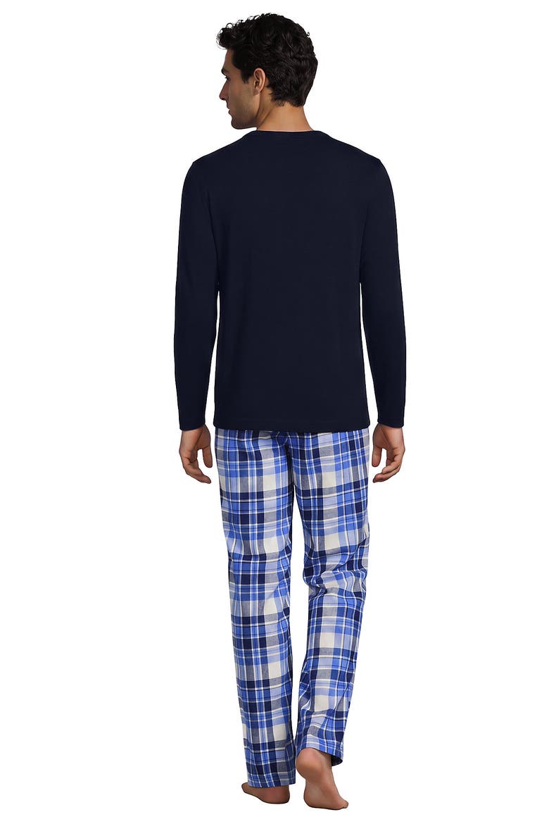 Long Sleeve Tee And Flannel Pant Sleep Set, Alternate, color, Muted Cobalt Blue Plaid