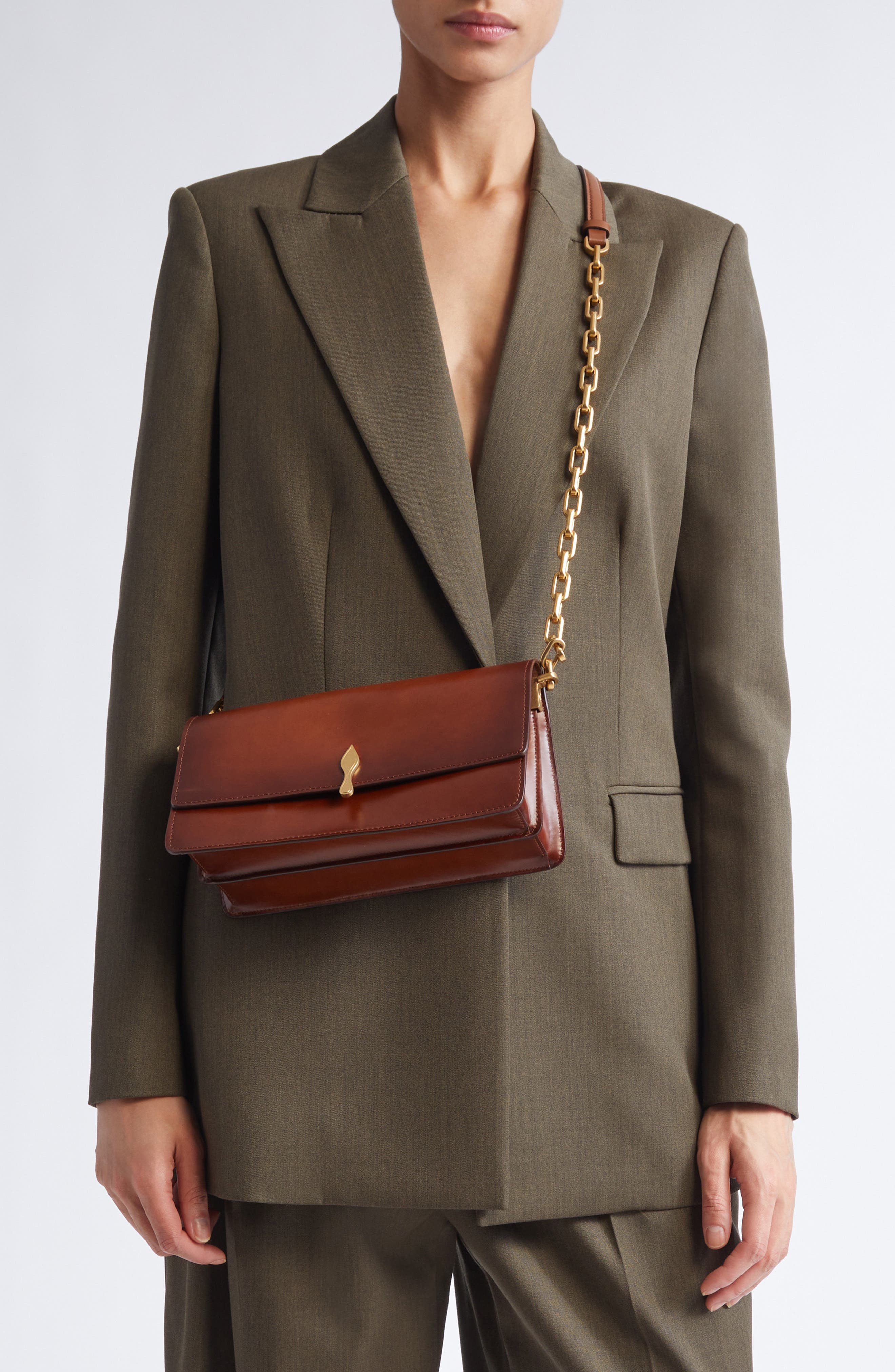 Christian Louboutin Bettina Leather Crossbody Bag, Alternate, color, X235 Cognac/Gold