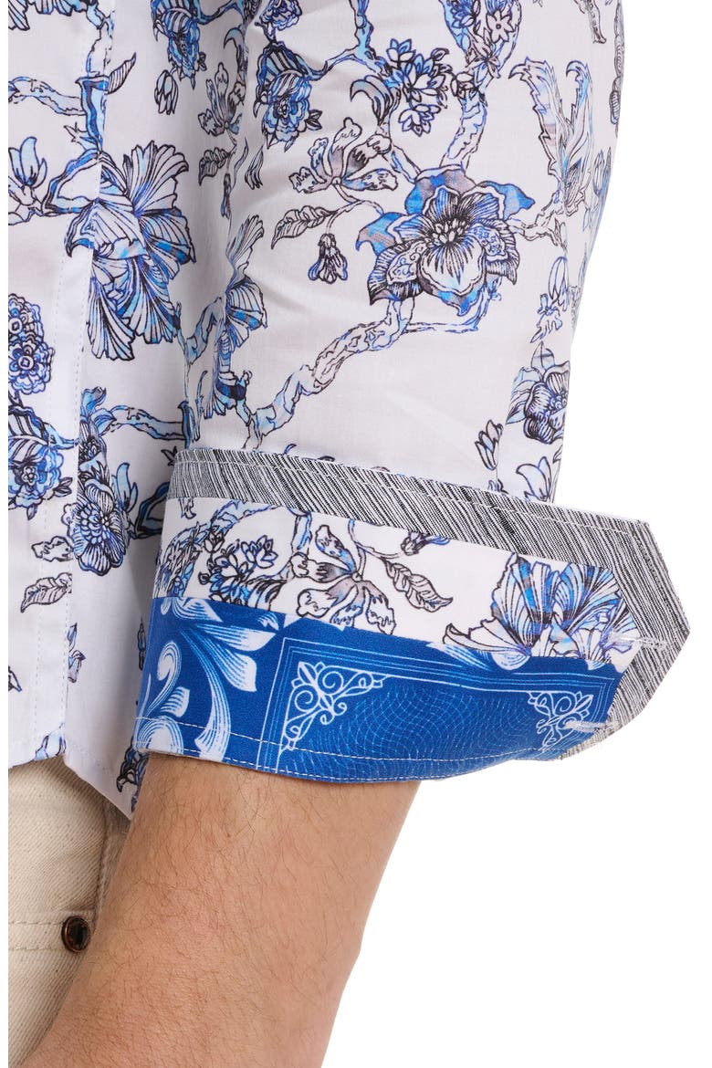 Sea Bloom Floral Stretch Cotton Button-Up Shirt, Alternate, color, BLUE/ WHITE