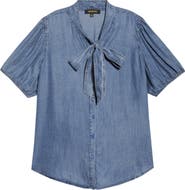 SUGARLIPS Georgina Tie Neck Chambray Top