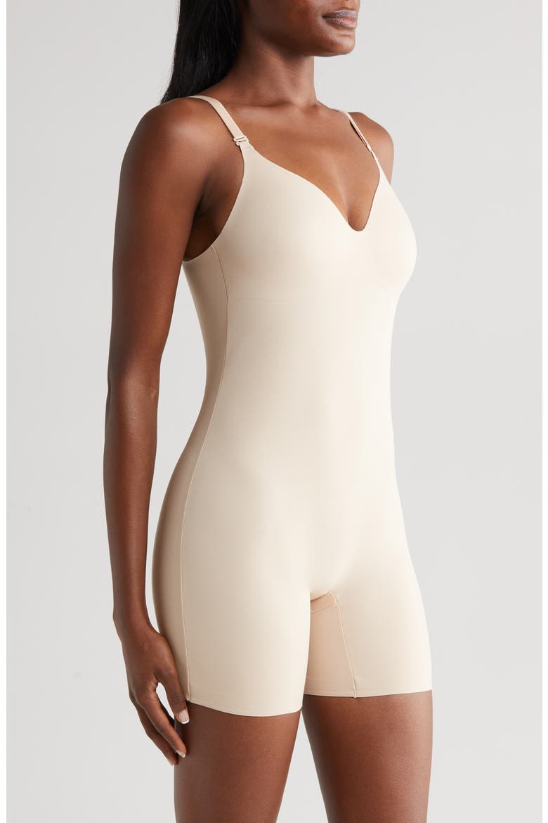 Dress Rehearsal Low Back Shaping Romper, Alternate, color, WARM BEIGE