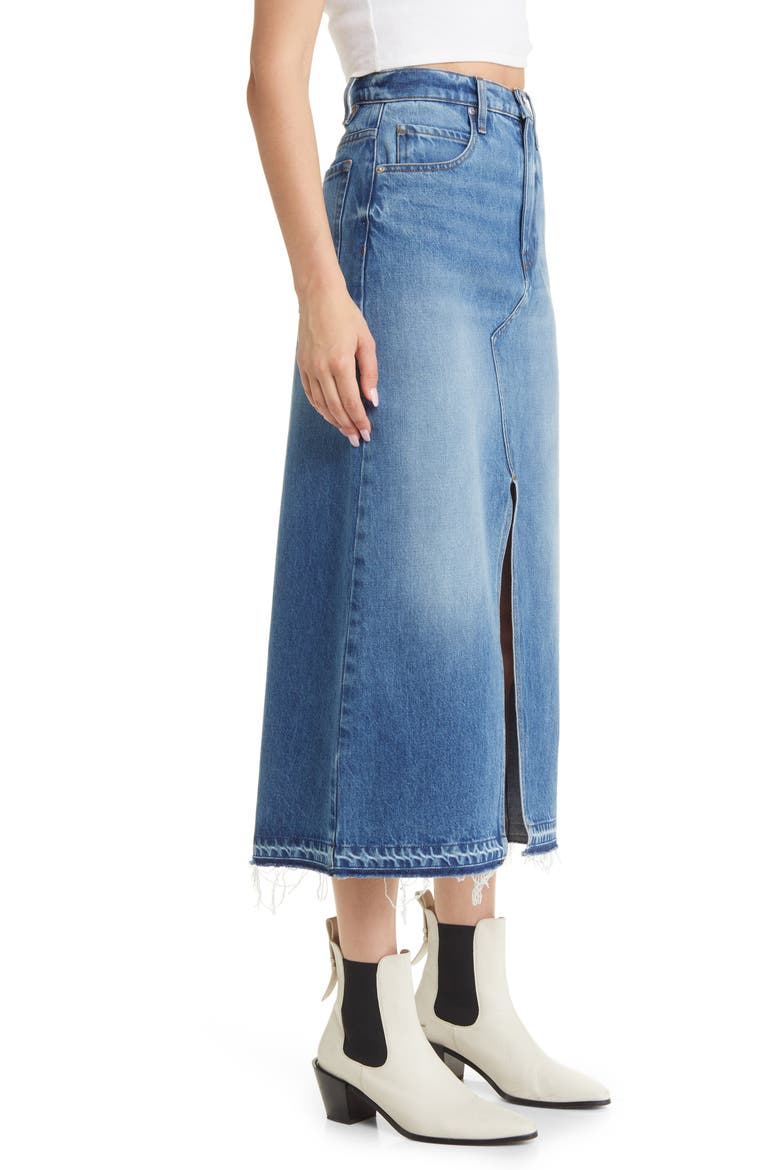 Raw Hem Denim Midi Skirt, Alternate, color, DEL AMO