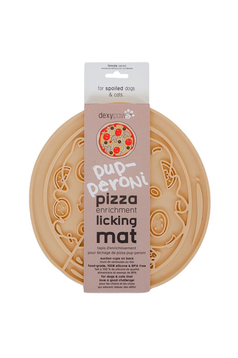 Enrichment Lick Mat Pupperoni Pizza Grooved Silicone, Main, color, Brown