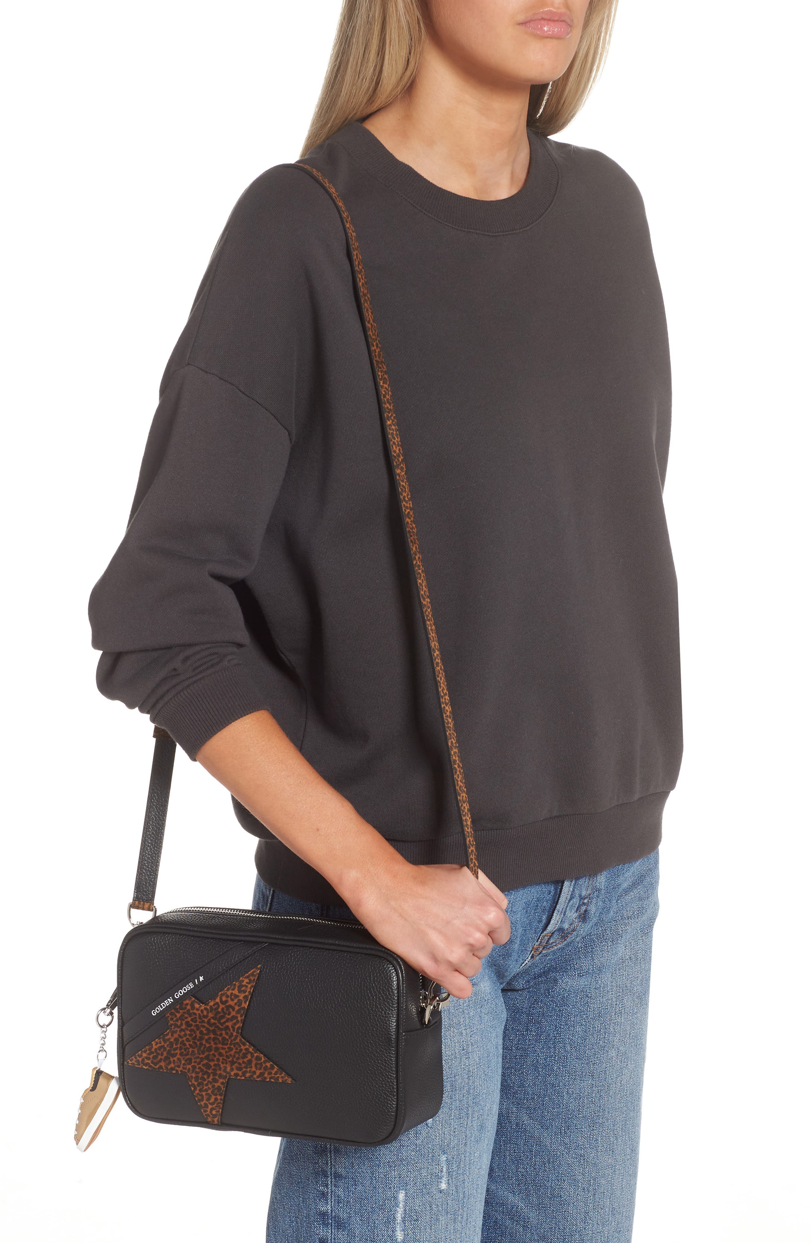 Golden Goose Star Leather Crossbody Camera Bag, Alternate, color, 