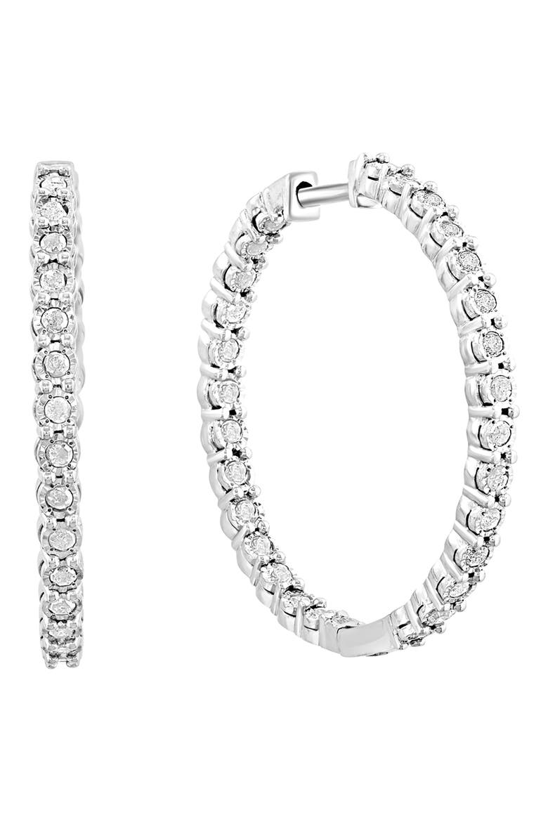 Diamond Oval Hoop Earrings, Main, color, SILVER