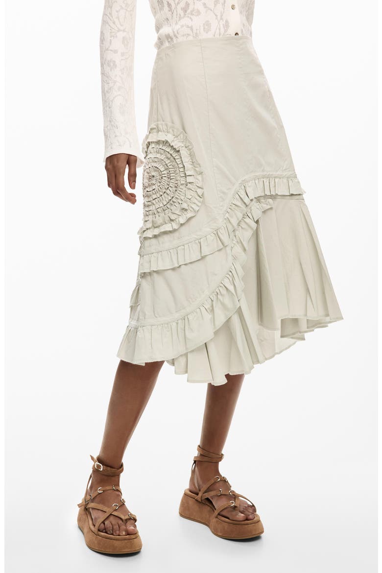 Ruffle Asymmetric Midi Skirt, Main, color, OFF WHITE