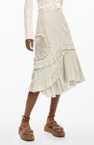 Desigual Ruffle Asymmetric Midi Skirt