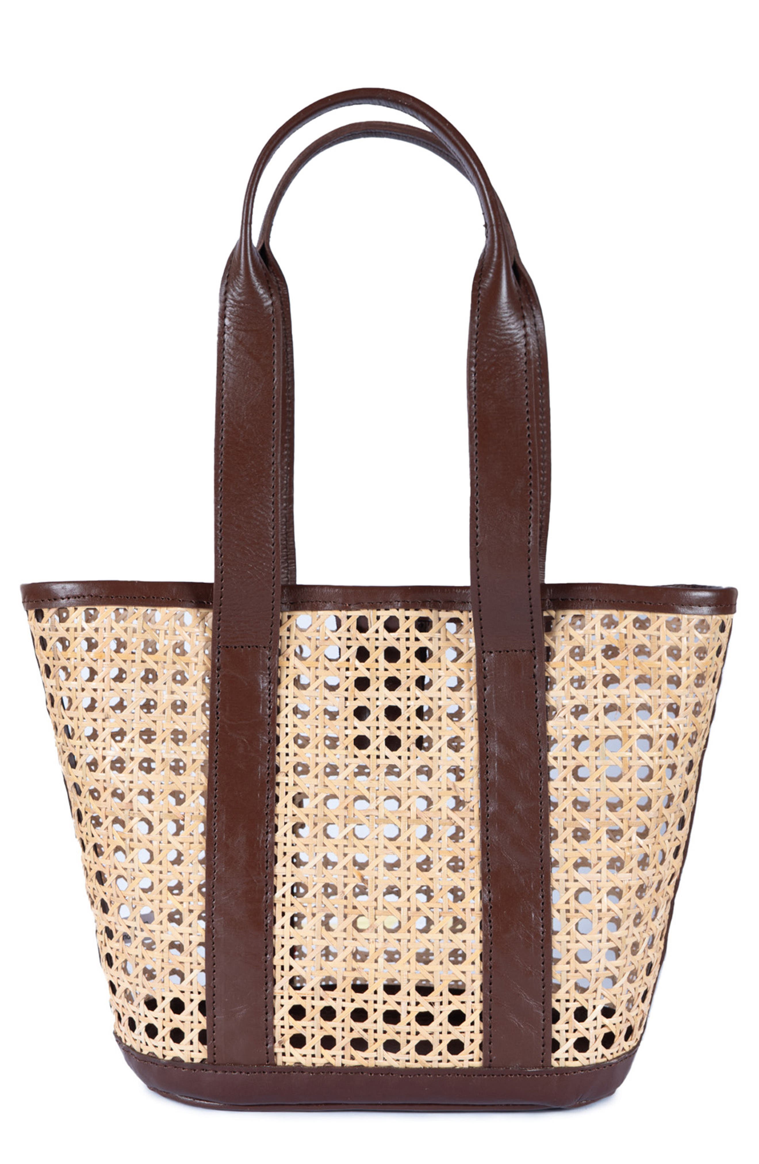 Jelavu Sandi Rattan & Leather Tote Bag, Alternate, color, Chocolate