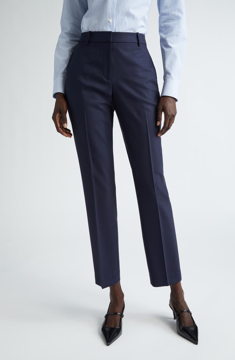 Lafayette 148 New York Clinton Stretch Wool Ankle Pants, Main, color, Ink