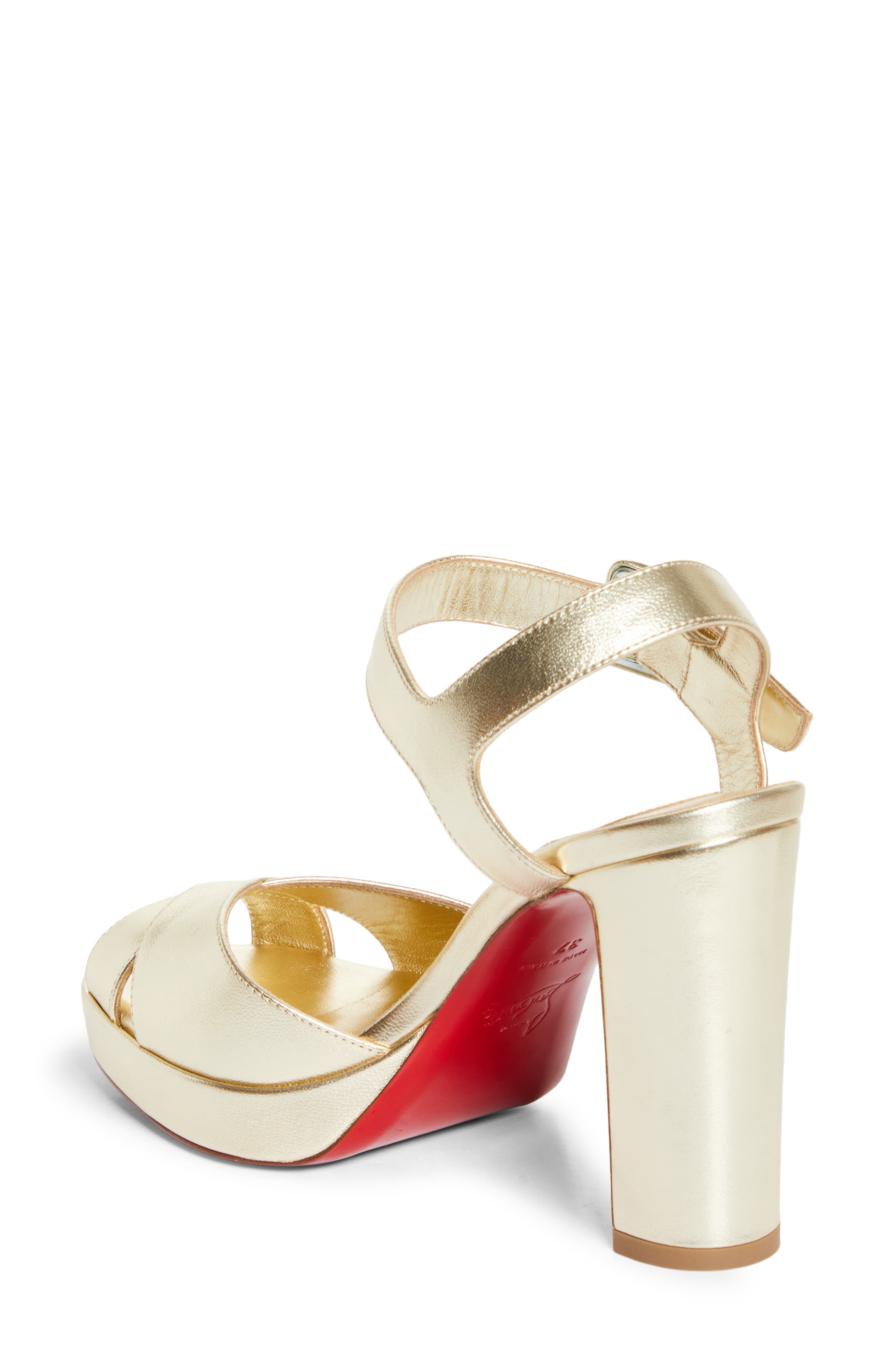 Christian Louboutin Cora Block Heel Sandal, Alternate, color, Platine/ Lin Platine