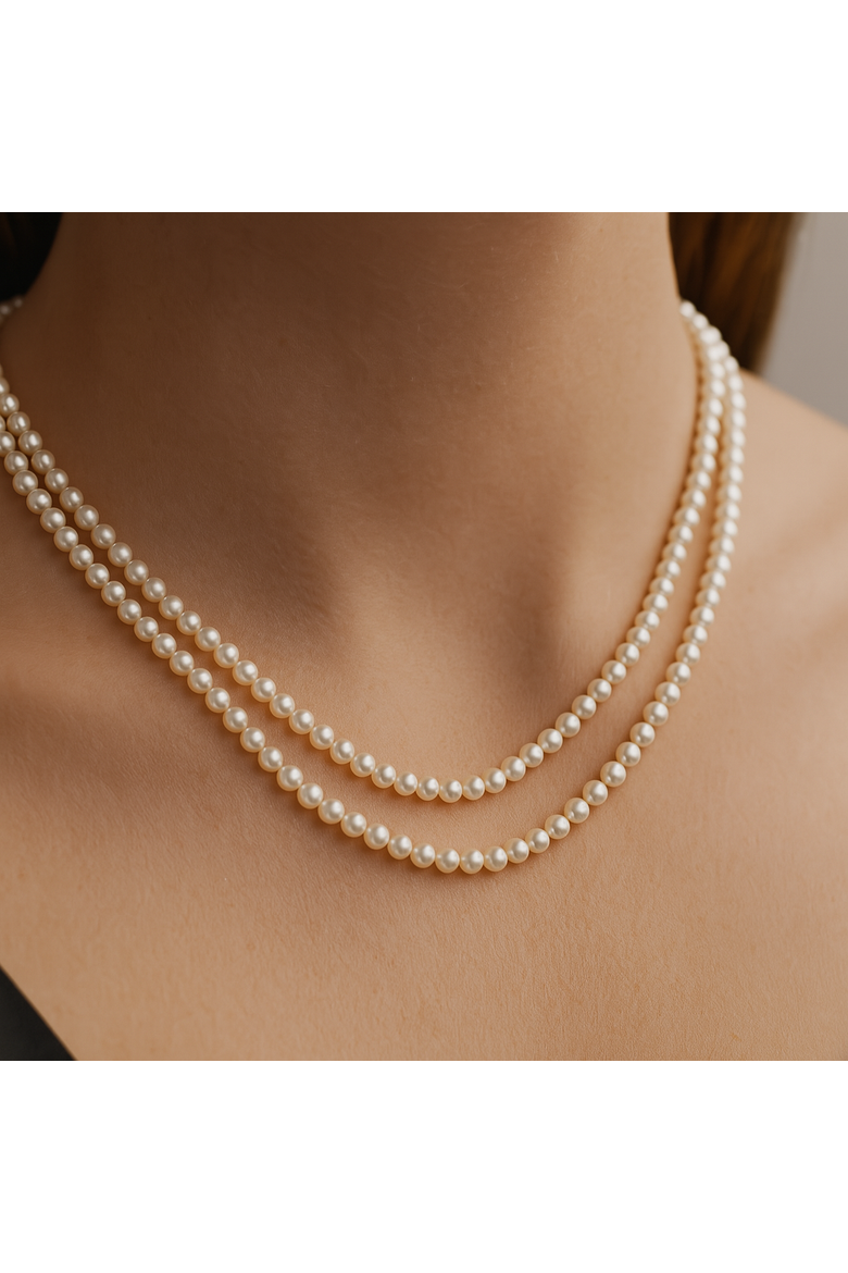 Double Strand Pearl Necklace, Main, color, White