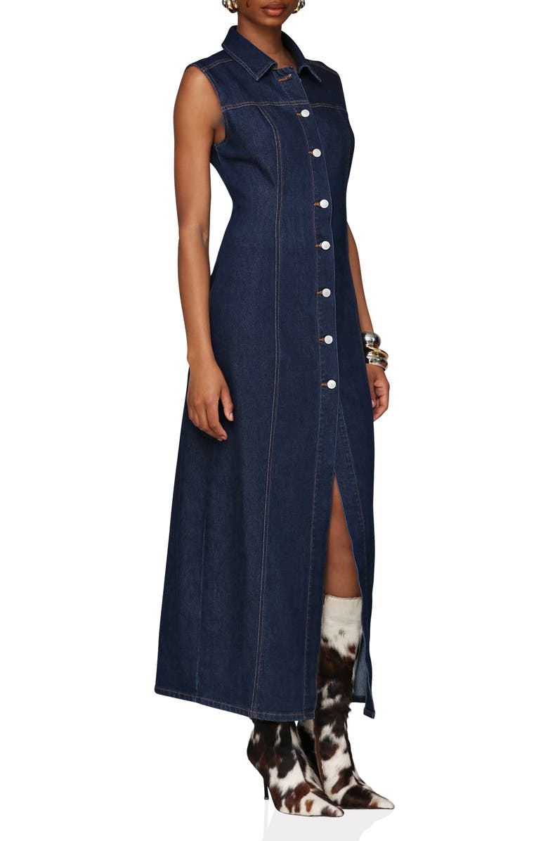 Avec Les Filles Sleeveless Denim Maxi Dress, Alternate, color, Royal Wash