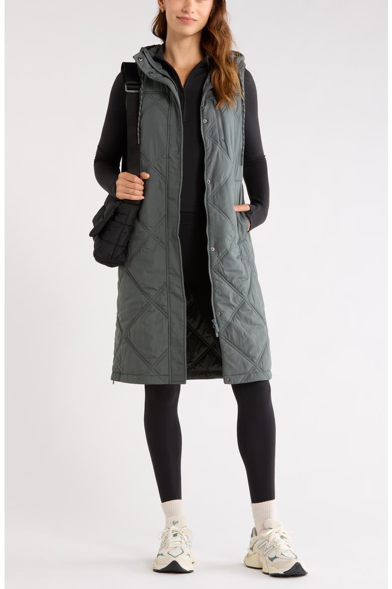 Long Hooded Puffer Vest, Alternate, color, GREEN URBAN