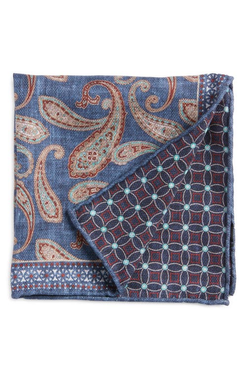 EDWARD ARMAH Paisley Reversible Silk Pocket Square in Denim 