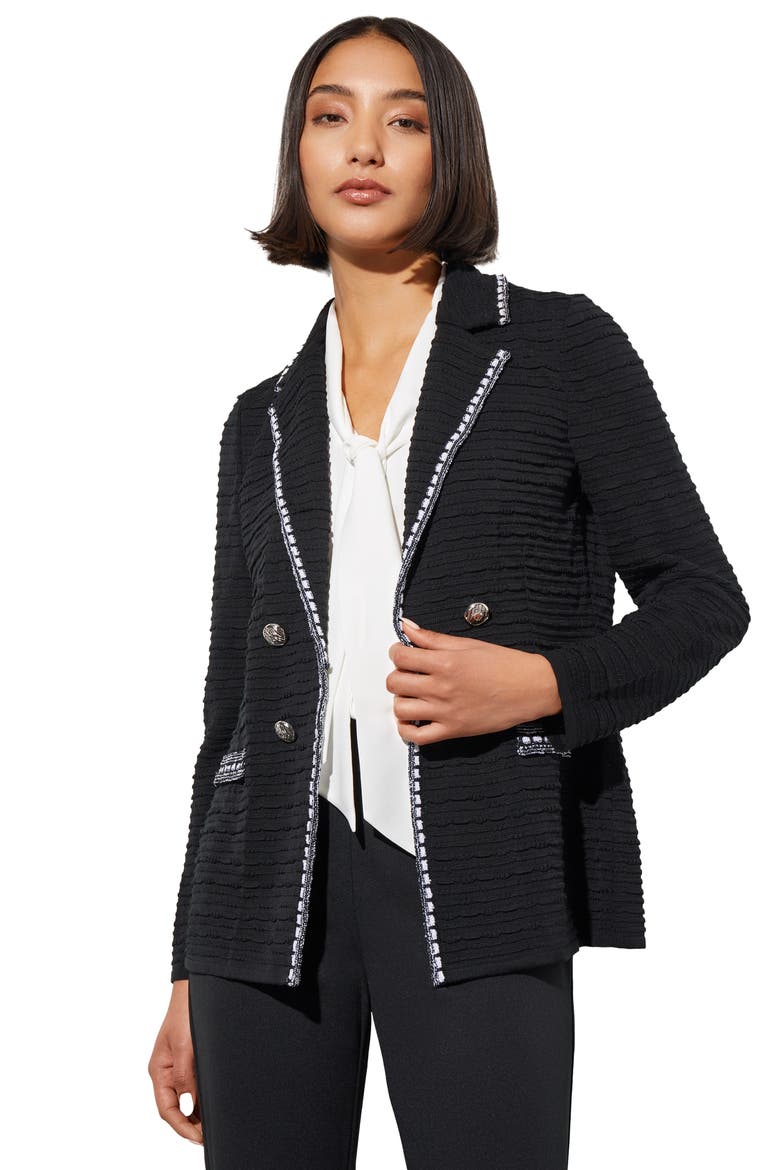 Contrast Trim Textured Knit Blazer, Alternate, color, BLACK/ WHITE