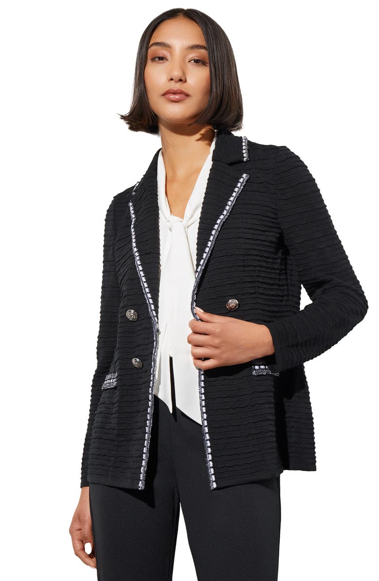 Ming Wang Contrast Trim Textured Knit Blazer, Alternate, color, 