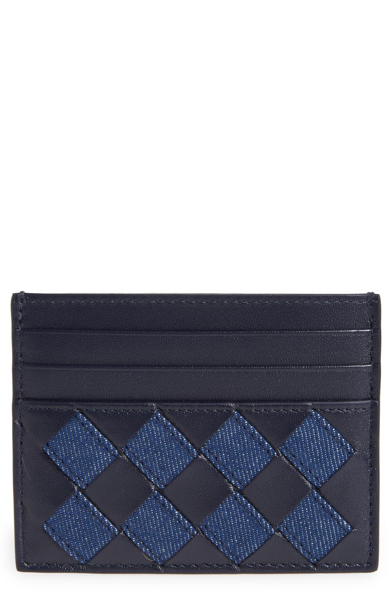 Bottega Veneta Intrecciato Denim & Leather Card Case, Main, color, 