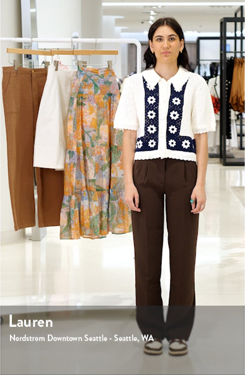 Milan Crochet Accent Open Stitch Short Sleeve Cotton Sweater, sales video thumbnail