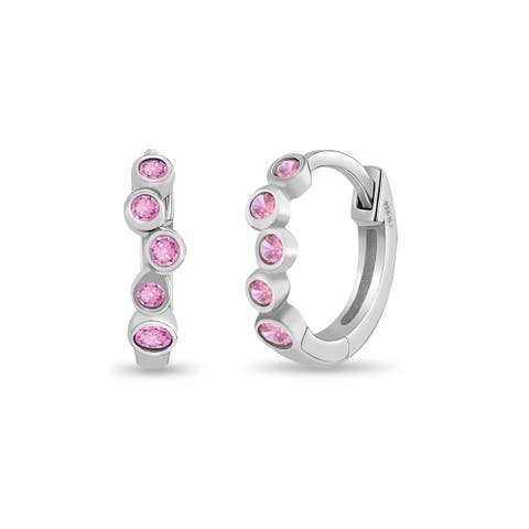 Bezel Cascade Girls Huggie Hoops