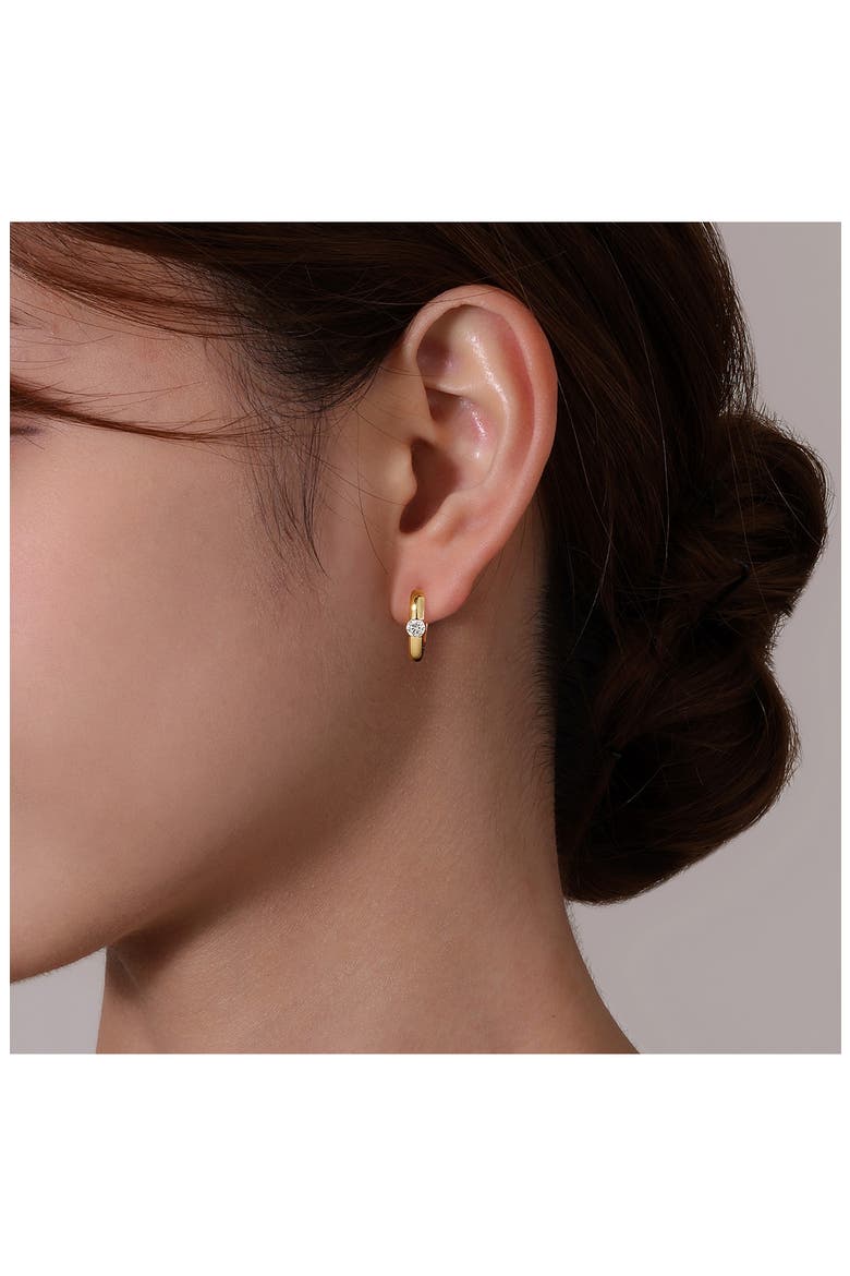 Simulated Diamond Huggie Hoop Earrings, Alternate, color, YELLOW GOLD/ WHITE