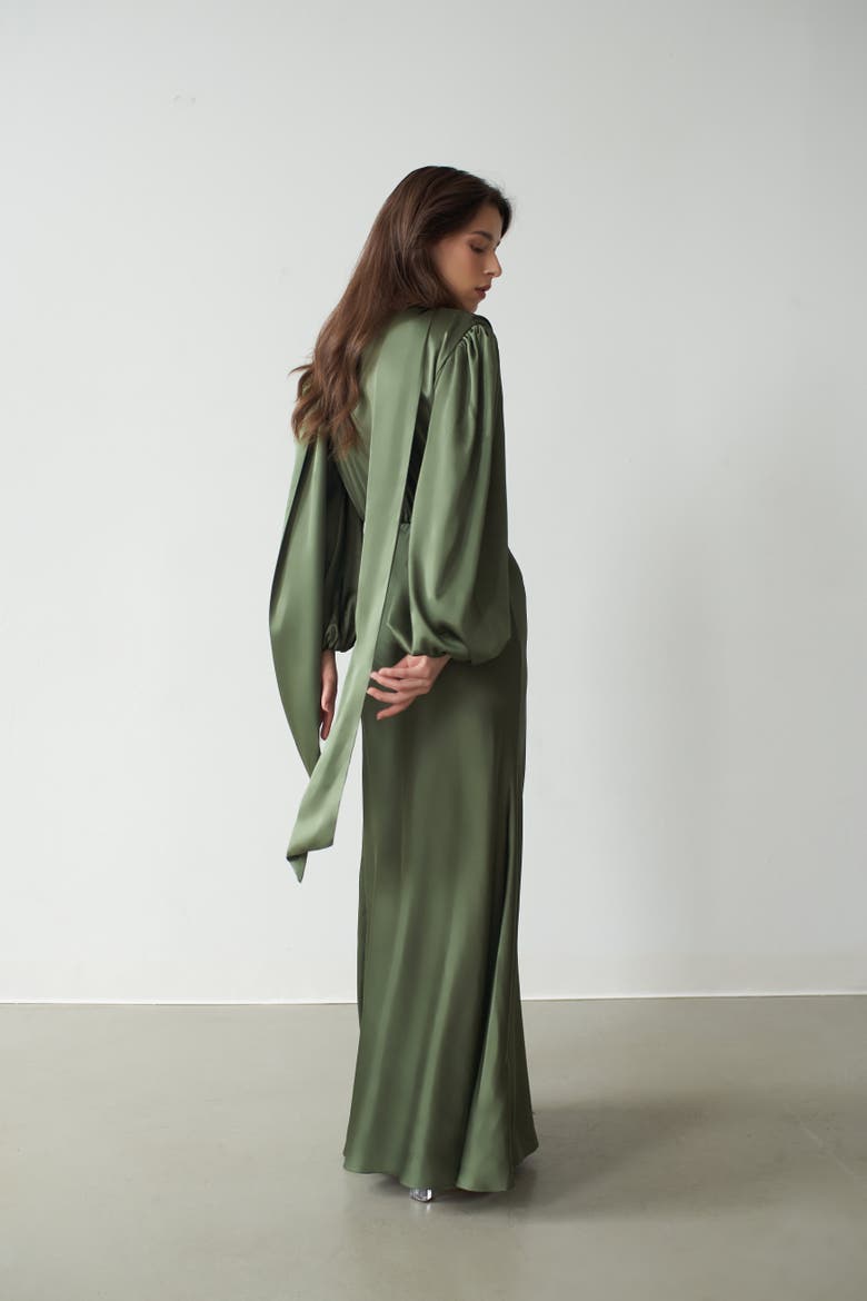 Alia Cowl Neck Gown Green Lily, Alternate, color, Green Lily