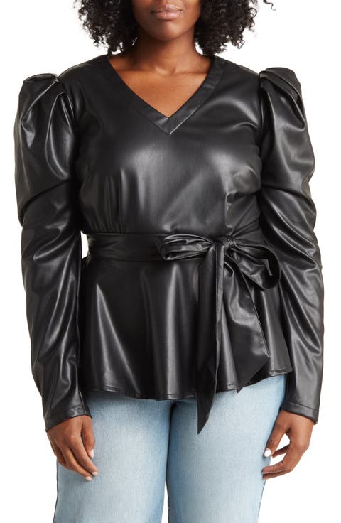 Gloria Faux Leather Puff Long Sleeve Top