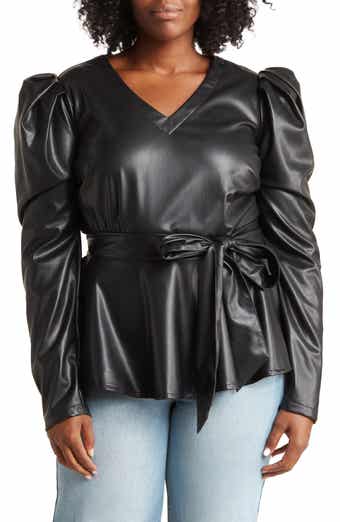 Gloria Faux Leather Puff Long Sleeve Top