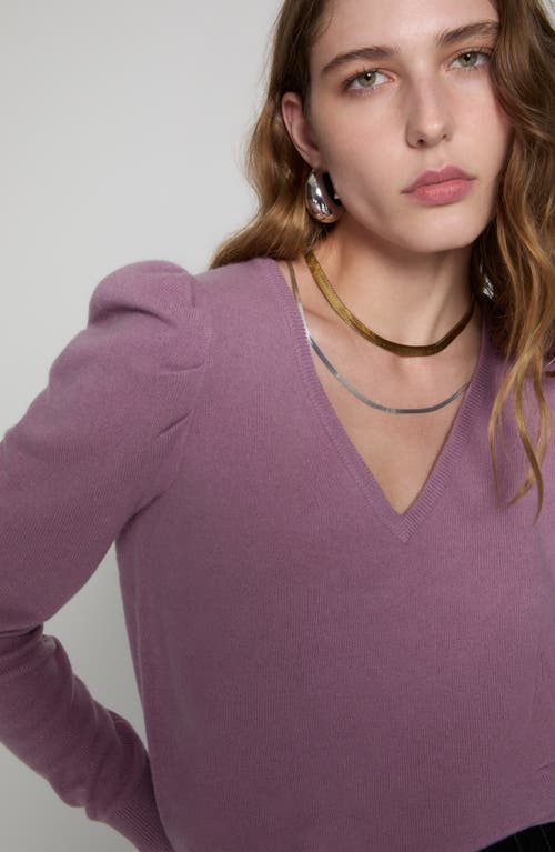 Rebecca Minkoff Janine Puff Shoulder Merino Wool V-neck Sweater In Mauve