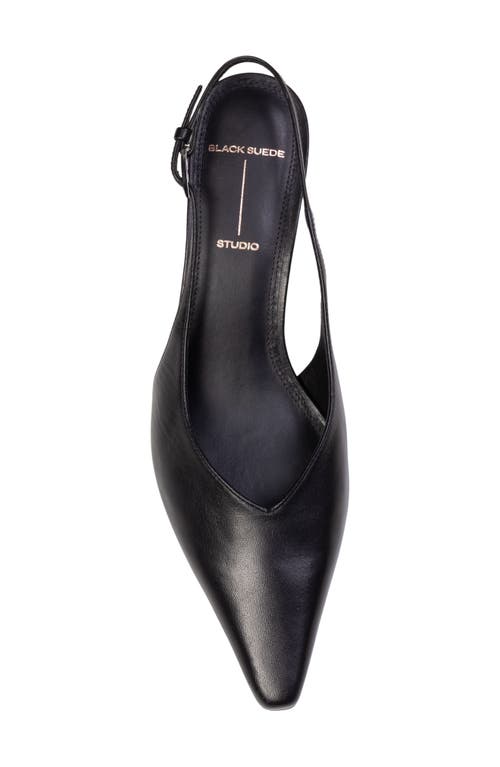Black Suede Studio Lou Slingback Pointed Toe Kitten Heel Pump In Black Nappa Leather