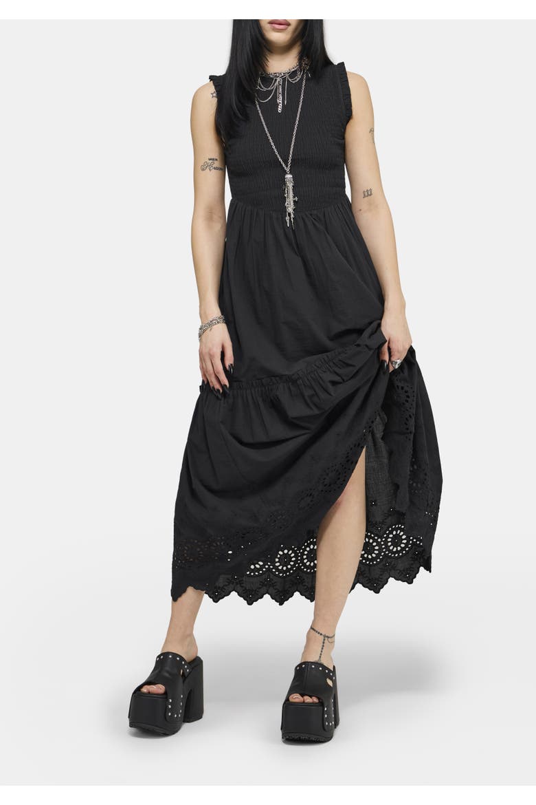 Noirette Broderie Midi Dress, Alternate, color, Black
