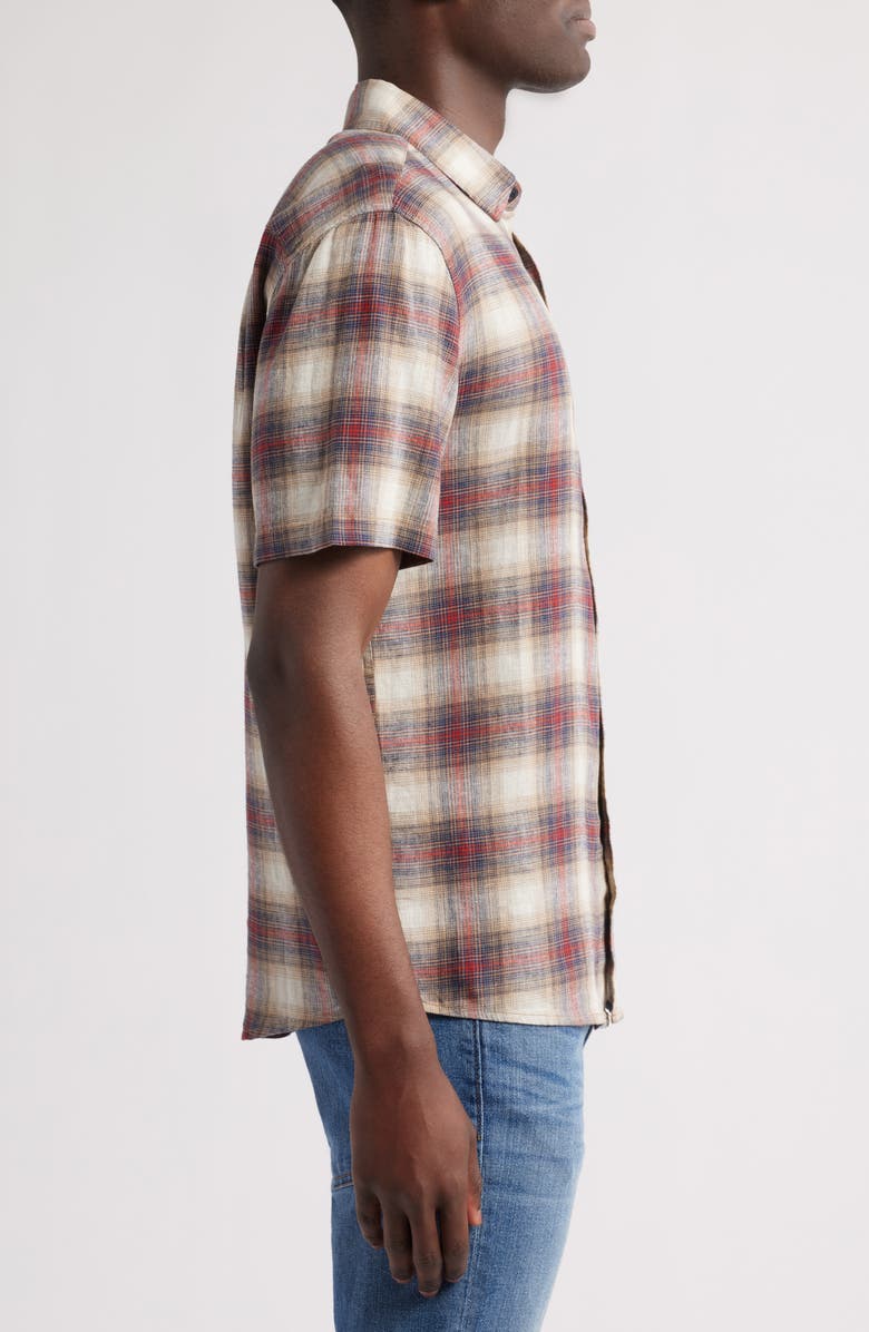 Pendleton Dawson Plaid Short Sleeve Linen Blend Button-Up Shirt, Alternate, color, Tan/ Brick Plaid