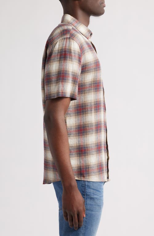 Pendleton Dawson Plaid Short Sleeve Linen Blend Button-up Shirt In Tan/brick Plaid