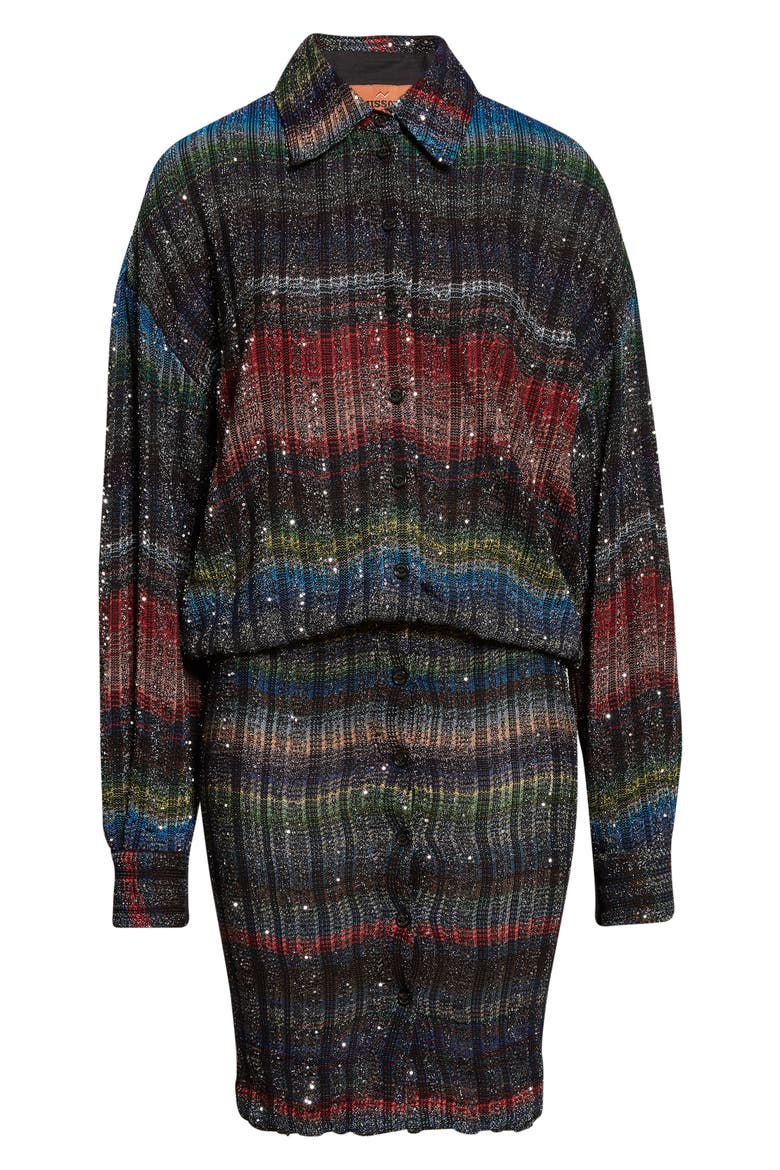 Long Sleeve Blouson Midi Dress, Alternate, color, BLACK MULTICOLOR TONES