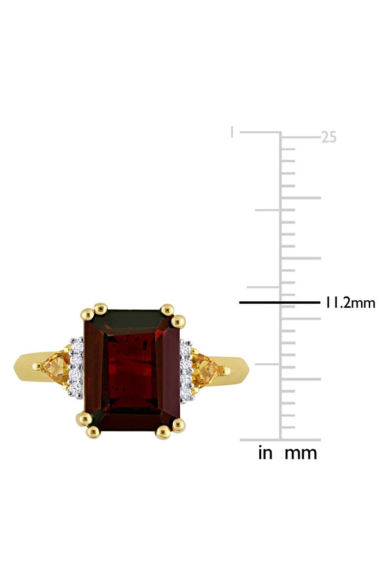 18K Gold Plated Sterling Silver Garnet, Citrine & Diamond Ring - 0.04ct., Alternate, color, RED