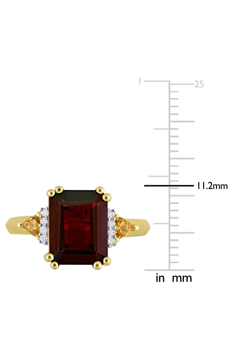 DELMAR 18K Gold Plated Sterling Silver Garnet, Citrine & Diamond Ring - 0.04ct., Alternate, color, Red