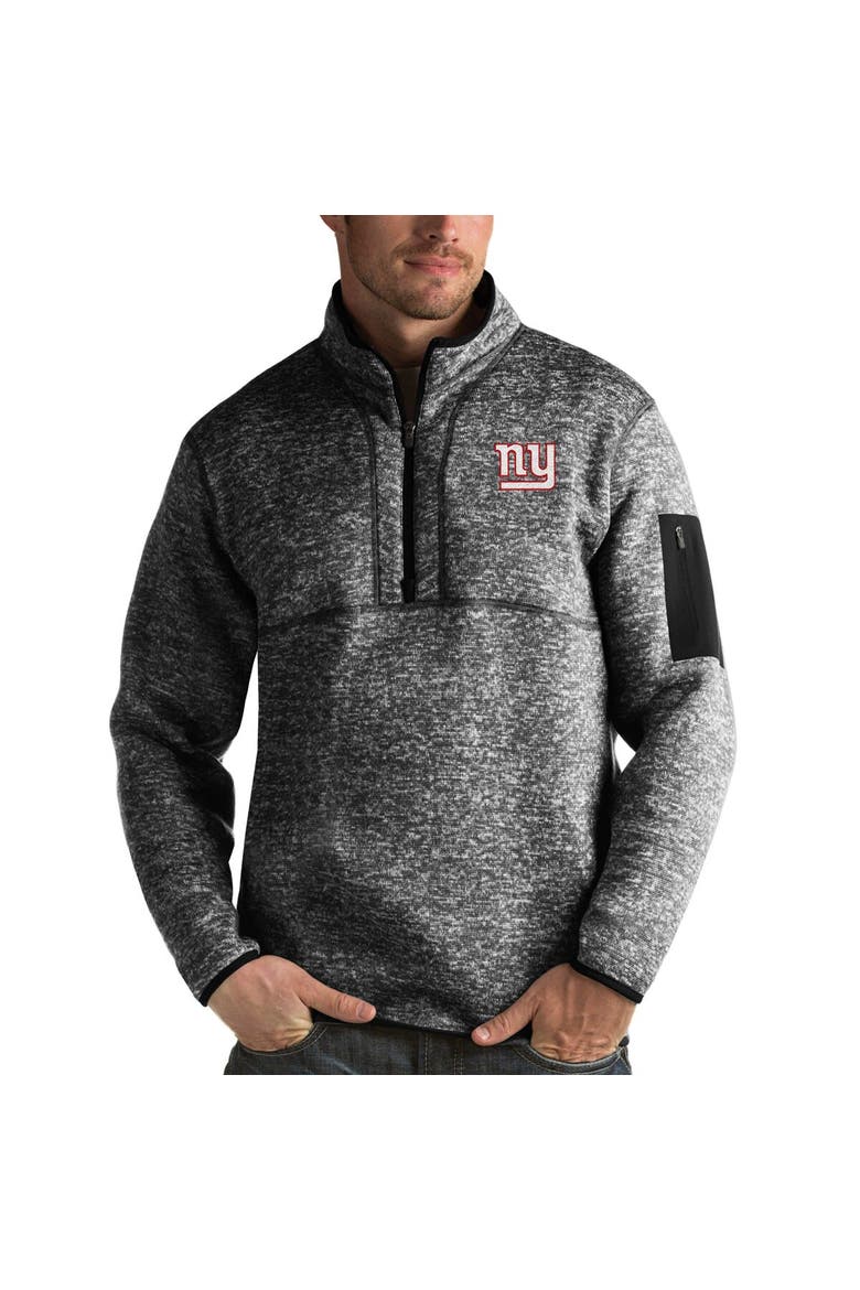 Men's Antigua Heather Black New York Giants Fortune Quarter-Zip Pullover Jacket, Main, color, Heather Black