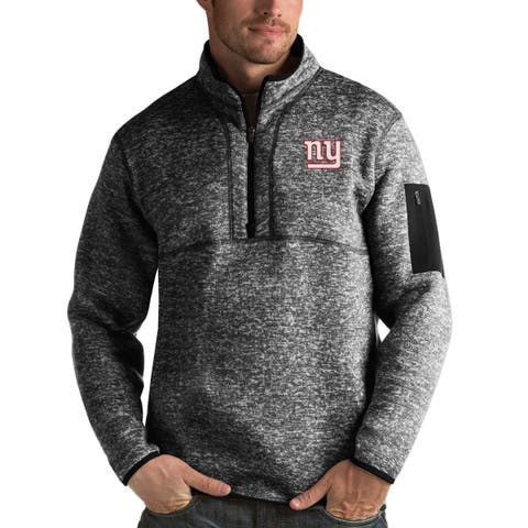 Men's Antigua Heather Black New York Giants Fortune Quarter-Zip Pullover Jacket