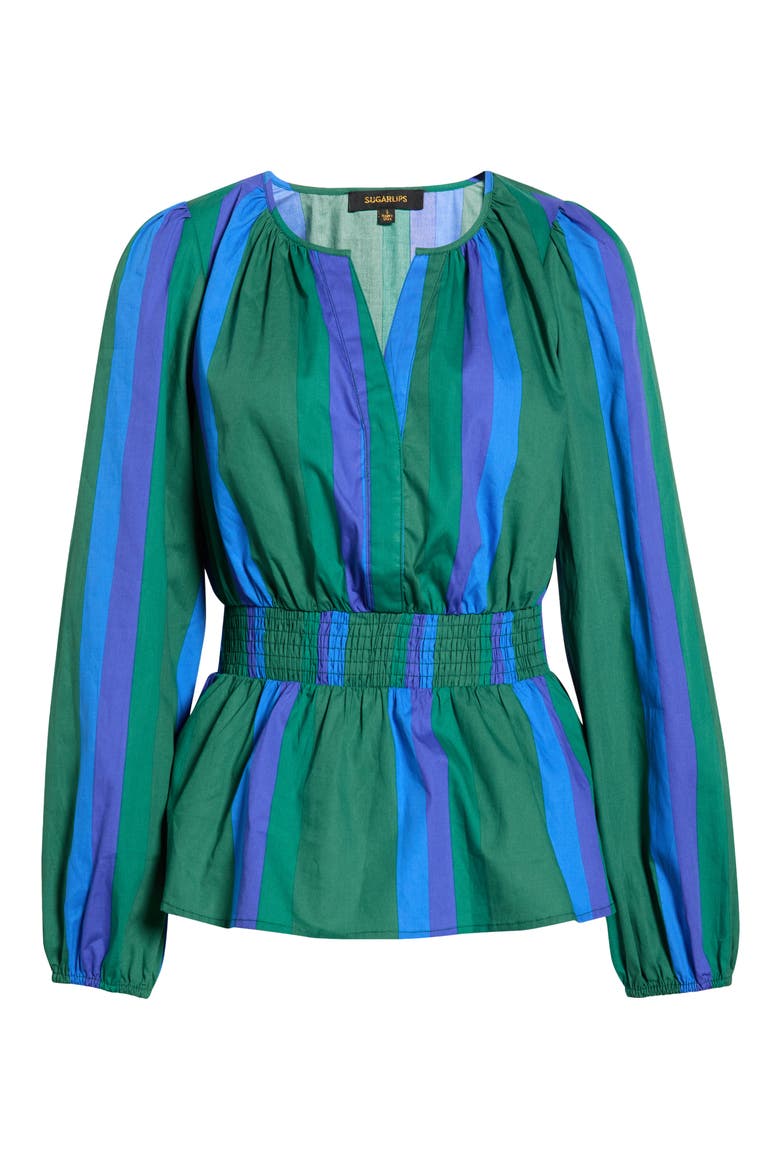 Dolary Stripe Mirana Smock Top, Alternate, color, EMERALD-BLUES