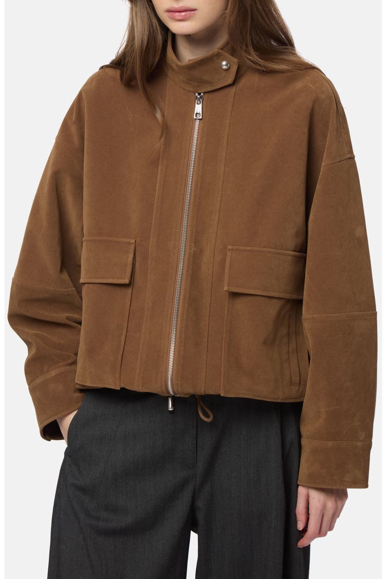 Kate Faux Suede Bomber Jacket, Main, color, SADDLE BROWN