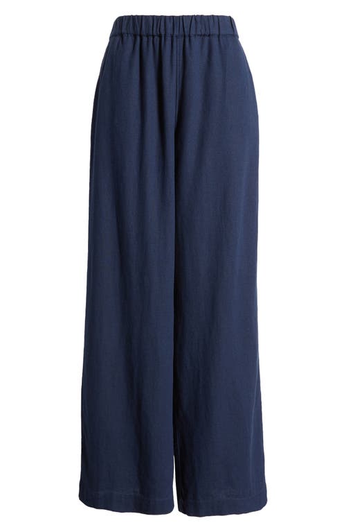 Caslon Wide Leg Pull-on Linen Blend Pants In Blue