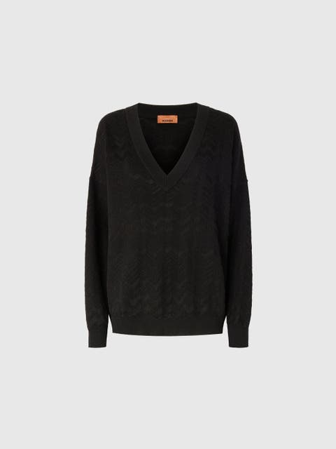 Oversized V-neck Sweater In Chevron Pattern