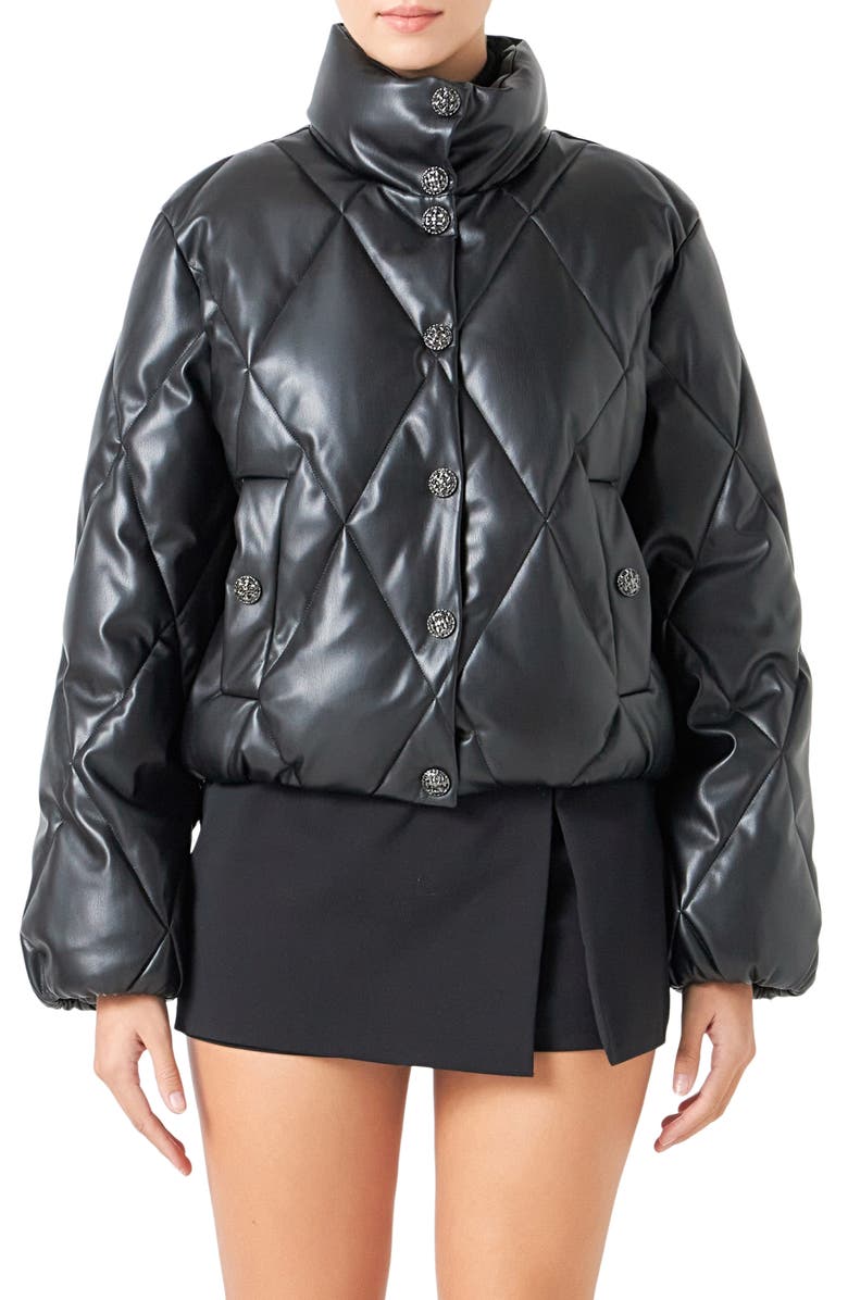 Endless Rose Quilted Faux Leather Bomber Jacket, Main, color,