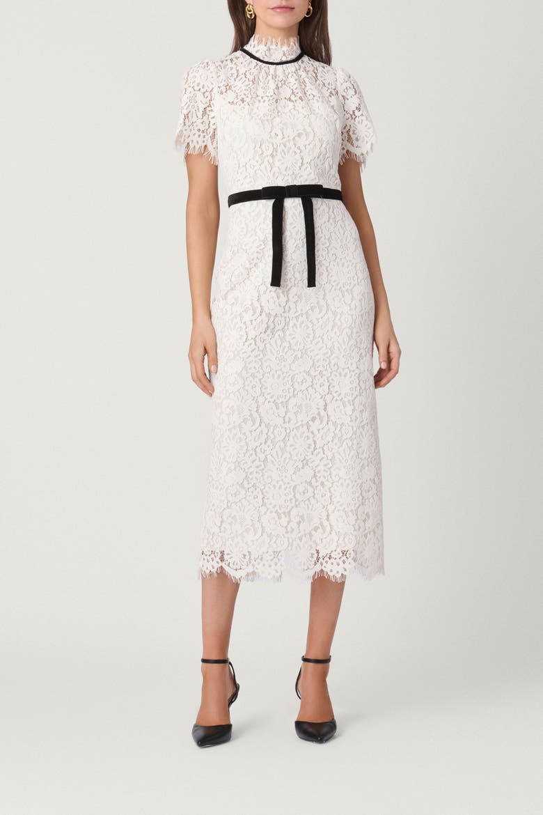 Velvet Corded Lace Elyse Dress, Main, color, White