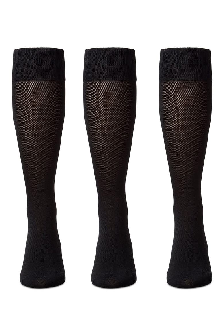 3-Pack Mercerized Cotton Blend Piqué Dress Socks, Main, color, BLACK
