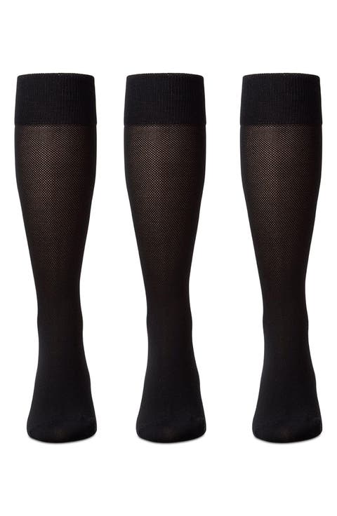 3-Pack Mercerized Cotton Blend Piqué Dress Socks