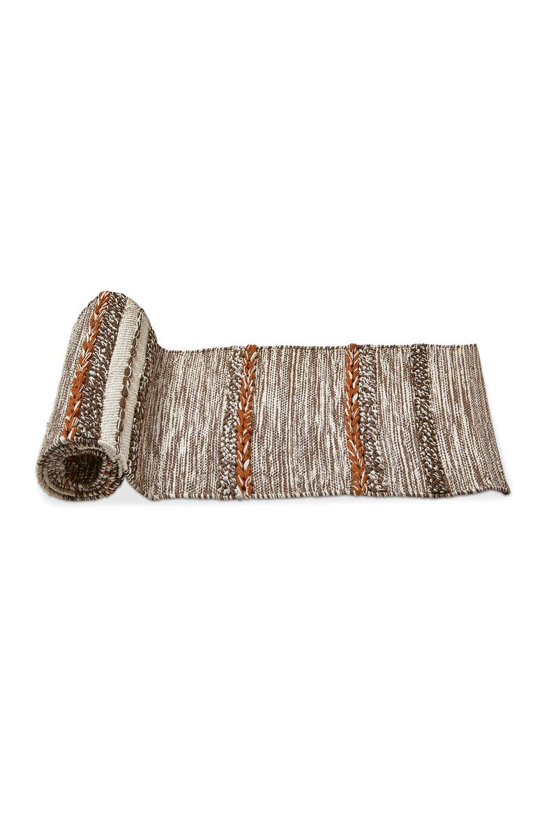 Gathering Textured Cotton Table Runner Multicolor Fall Design, Main, color, White