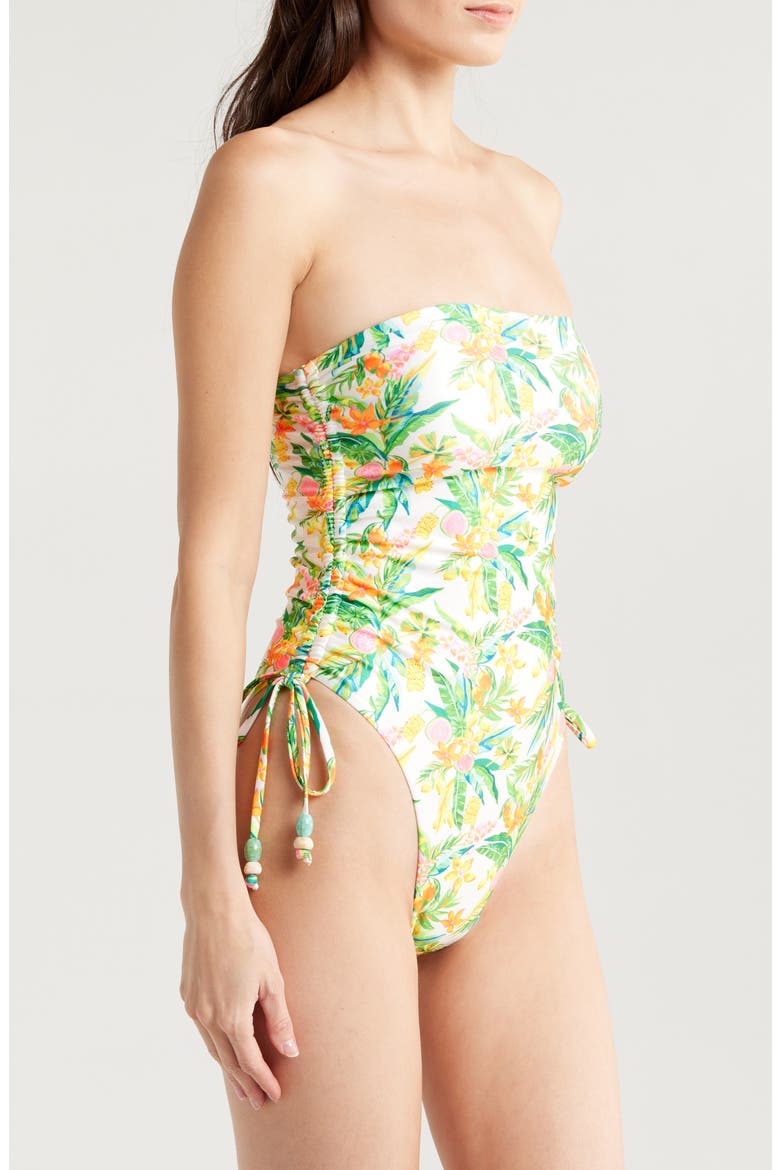 Strapless Cinched Tie One-Piece Swimsuit, Alternate, color, GOLDEN HOUR