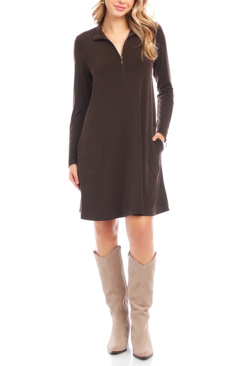 Half Zip Long Sleeve Travel Dress (Petite)