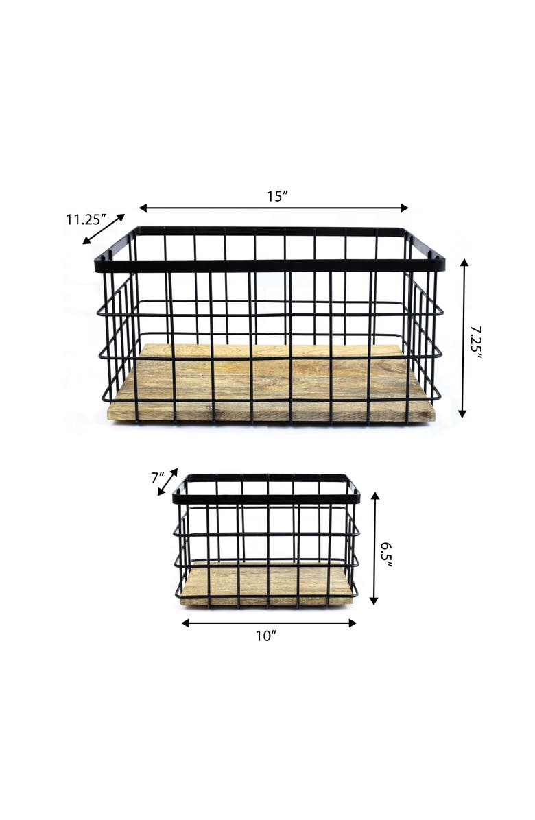 HAPPIMESS Evvie Vintage Farmhouse Handmade Wire Metal Nesting Storage Baskets with Wood Base, Alternate, color, Black/Natural