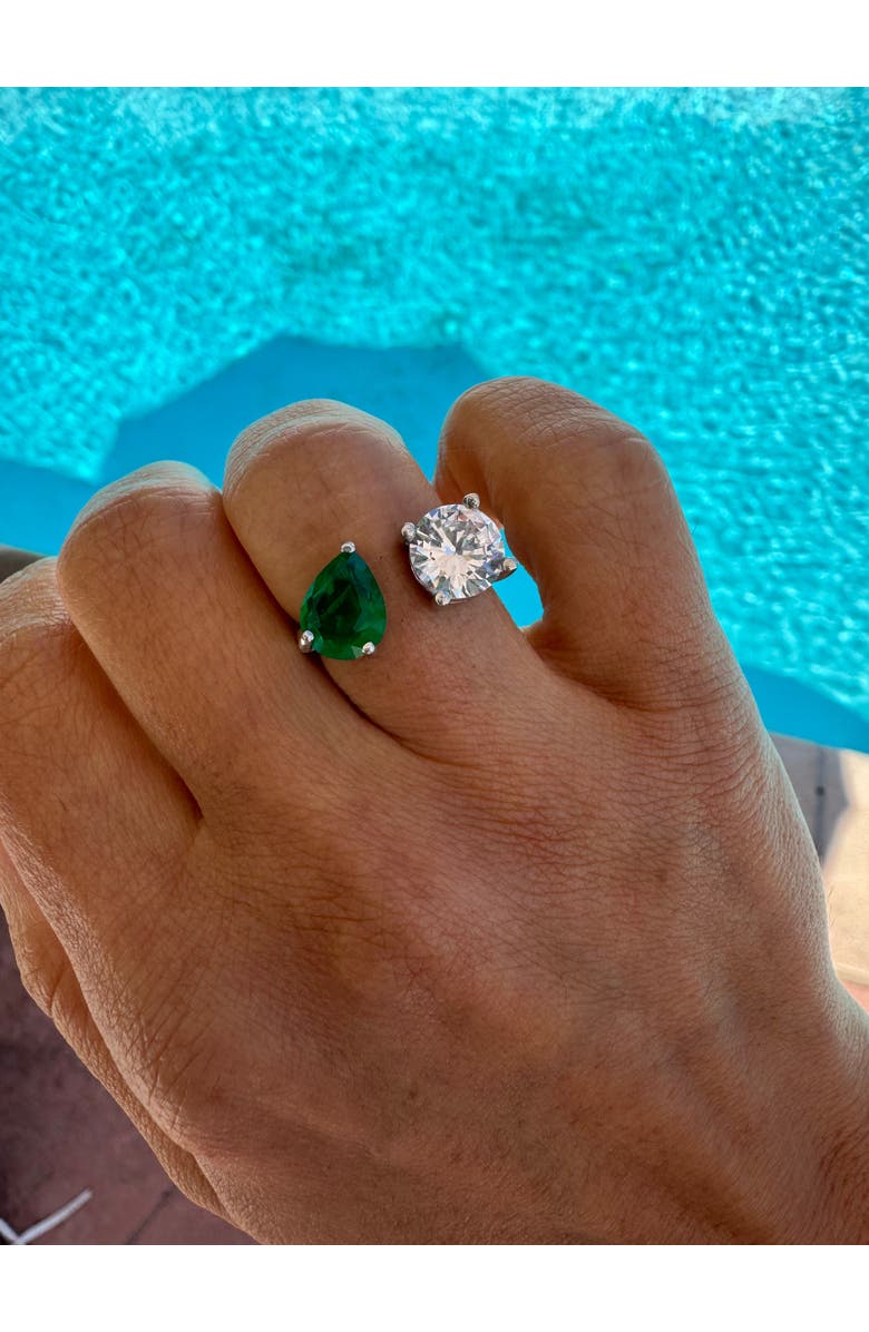 Gemma Azzurro round & pear emerald toi e moi ring, Alternate, color, Green